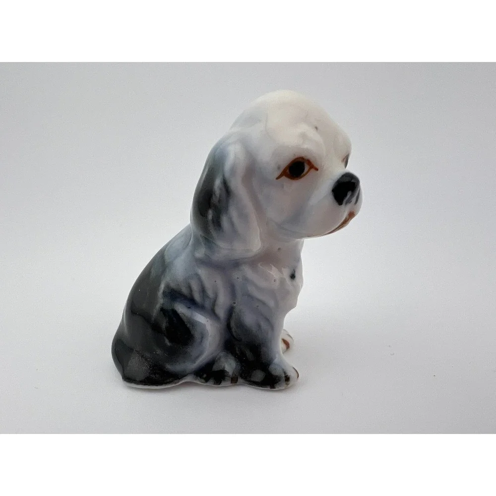 Vintage Glossy Ceramic Cocker Spaniel Dog Figurine Black White 2